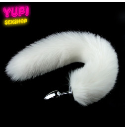 Металлическая анальная пробка с лисьим хвостом Fox White