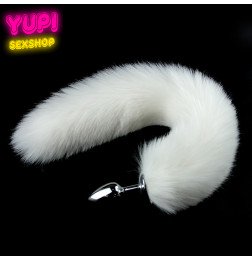 Металлическая анальная пробка с лисьим хвостом Fox White