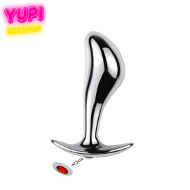 Серебристая металлическая анальная пробка Rain Drop Red M