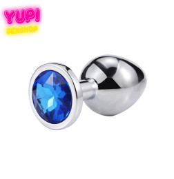 Серебристая металлическая анальная пробка Circle Dark Blue L