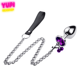 Металлическая анальная пробка с поводком Control Bell Circle Purple L