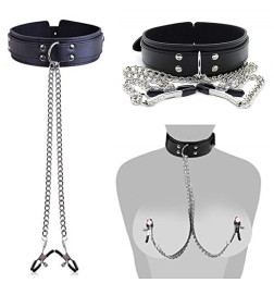 Кожаный ошейник с зажимами для сосков Mille