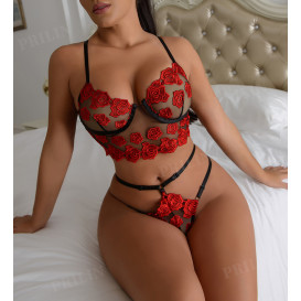 Прозрачное нижнее белье – секс-трусики и майка – Dingo Red 2XL