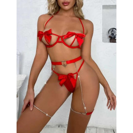 Комплект нижнего белья с бантиками и подвязками с цепочками Amaryllis M