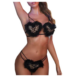 Комплект раздельного нижнего белья с пушистыми леопардовыми сердечками Elision S