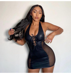 Платье кожаное с прозрачными вставками и шнуровкой Lady Luck M