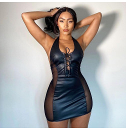 Платье кожаное с прозрачными вставками и шнуровкой Lady Luck L