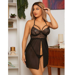 Прозрачная комбинация на бретелях с кружевным лифом и стрингами Wicked M