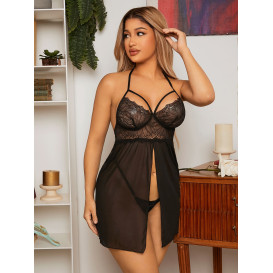 Прозрачная комбинация на бретелях с кружевным лифом и стрингами Wicked M