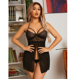 Прозрачная комбинация на бретелях с кружевным лифом и стрингами Wicked XL