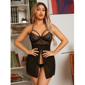 Прозрачная комбинация на бретелях с кружевным лифом и стрингами Wicked XL