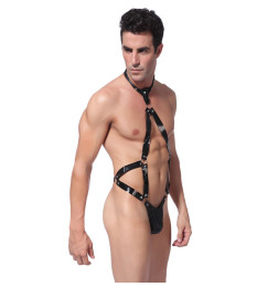 Мужское кожаное БДСМ белье с лямками и ошейником Casanova L