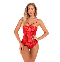Кружевное боди с бантом и открытой грудью Crazy Lady Red S