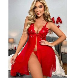 Прозрачная кружевная пижама и тонкие трусики слинг Eloquence Red XL