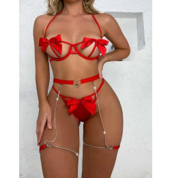 Комплект нижнего белья с бантиками и подвязками с цепочками Amaryllis XL