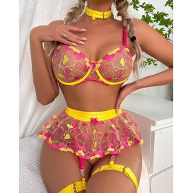 Сексуальное нижнее белье яркий кружевной комплект с юбочкой и подвязками Twinkling L