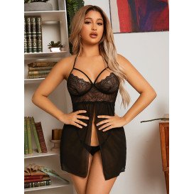 Прозрачная комбинация на бретелях с кружевным лифом и стрингами Wicked XL