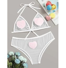 Прозрачный комплект женского нижнего белья с сердечками и бантом Dalliance S