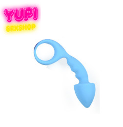 Силиконовая голубая анальная пробка с кольцом Shark Blue