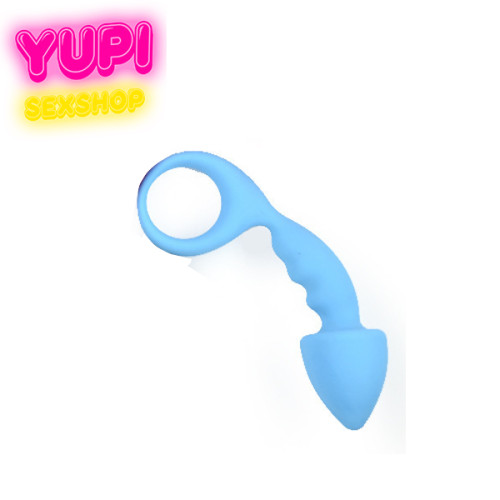 Силиконовая голубая анальная пробка с кольцом Shark Blue