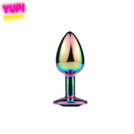 Перламутровая металлическая анальная пробка Circle Light Blue S