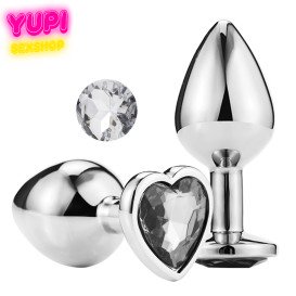 Серебристая металлическая анальная пробка Heart White M