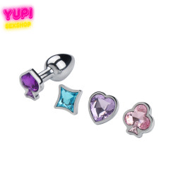 Металлическая анальная пробка со сменными камнями Royal S