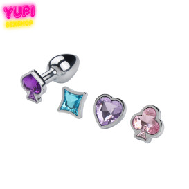 Металлическая анальная пробка со сменными камнями Royal S