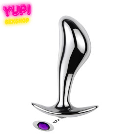 Серебристая металлическая анальная пробка Rain Drop Purple L