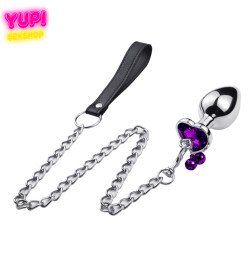 Металлическая анальная пробка с поводком Control Bell Heart Purple S