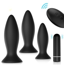 Набор анальных пробок с вибропулей Roar Black RCT