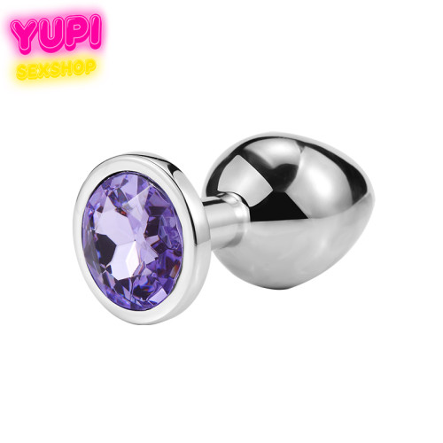 Срібляста металева анальна пробка Circle Light Purple L