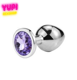 Серебристая металлическая анальная пробка Circle Light Purple L