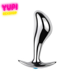 Серебристая металлическая анальная пробка Rain Drop Light Blue L