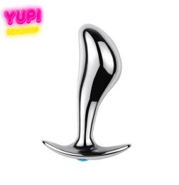 Серебристая металлическая анальная пробка Rain Drop Light Blue L