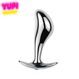 Серебристая металлическая анальная пробка Rain Drop Light Blue L