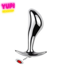 Серебристая металлическая анальная пробка Rain Drop Red L