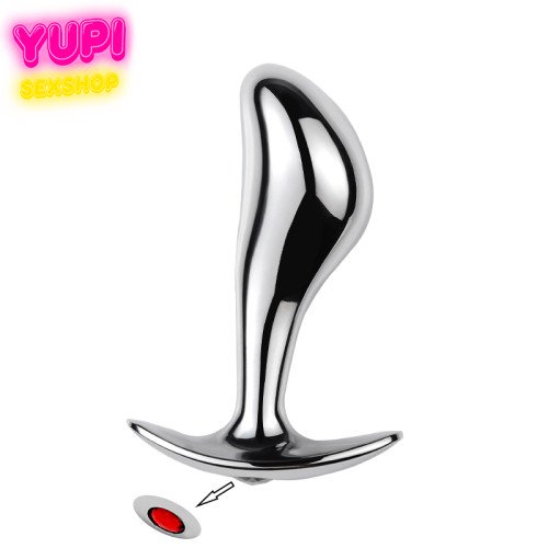 Срібляста металева анальна пробка Rain Drop Red L