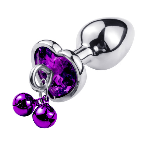 Металлическая анальная пробка с поводком Control Bell Heart Purple M