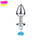 Металлическая анальная пробка с поводком Control Bell Heart Light Blue M