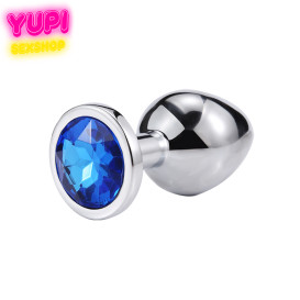 Серебристая металлическая анальная пробка Circle Dark Blue M