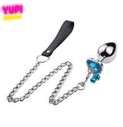 Металлическая анальная пробка с поводком Control Bell Heart Light Blue M