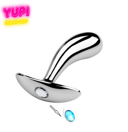 Серебристая металлическая анальная пробка Dew Drop Light Blue L