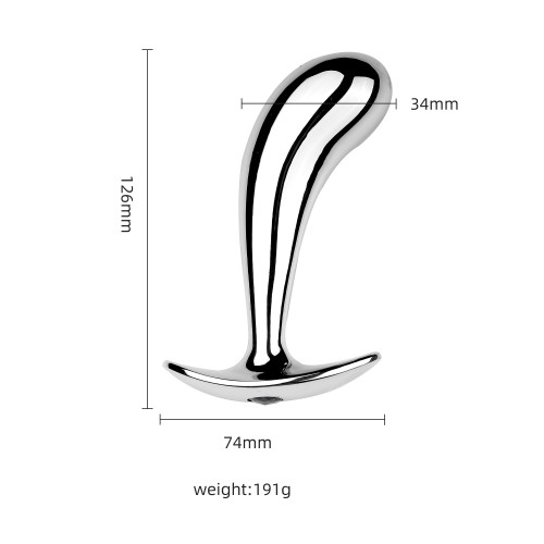 Серебристая металлическая анальная пробка Dew Drop Light Blue L