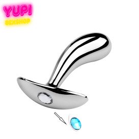 Серебристая металлическая анальная пробка Dew Drop Light Blue L