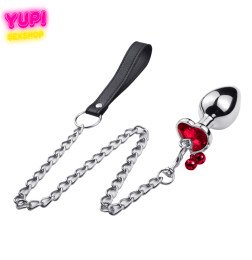 Металлическая анальная пробка с поводком Control Bell Heart Red M