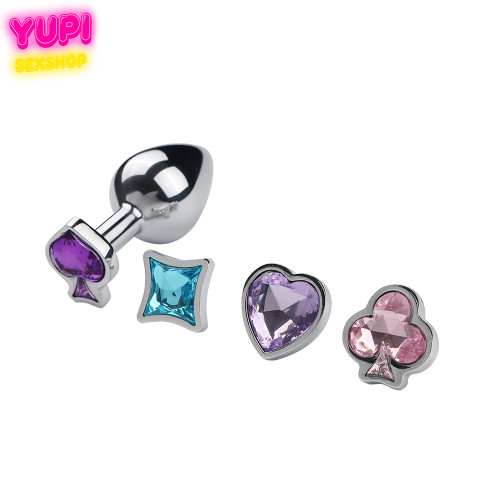 Металлическая анальная пробка со сменными камнями Royal M