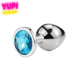 Серебристая металлическая анальная пробка Circle Light Blue M