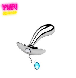 Серебристая металлическая анальная пробка Dew Drop Light Blue S