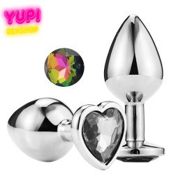 Серебристая металлическая анальная пробка Heart Rainbow S